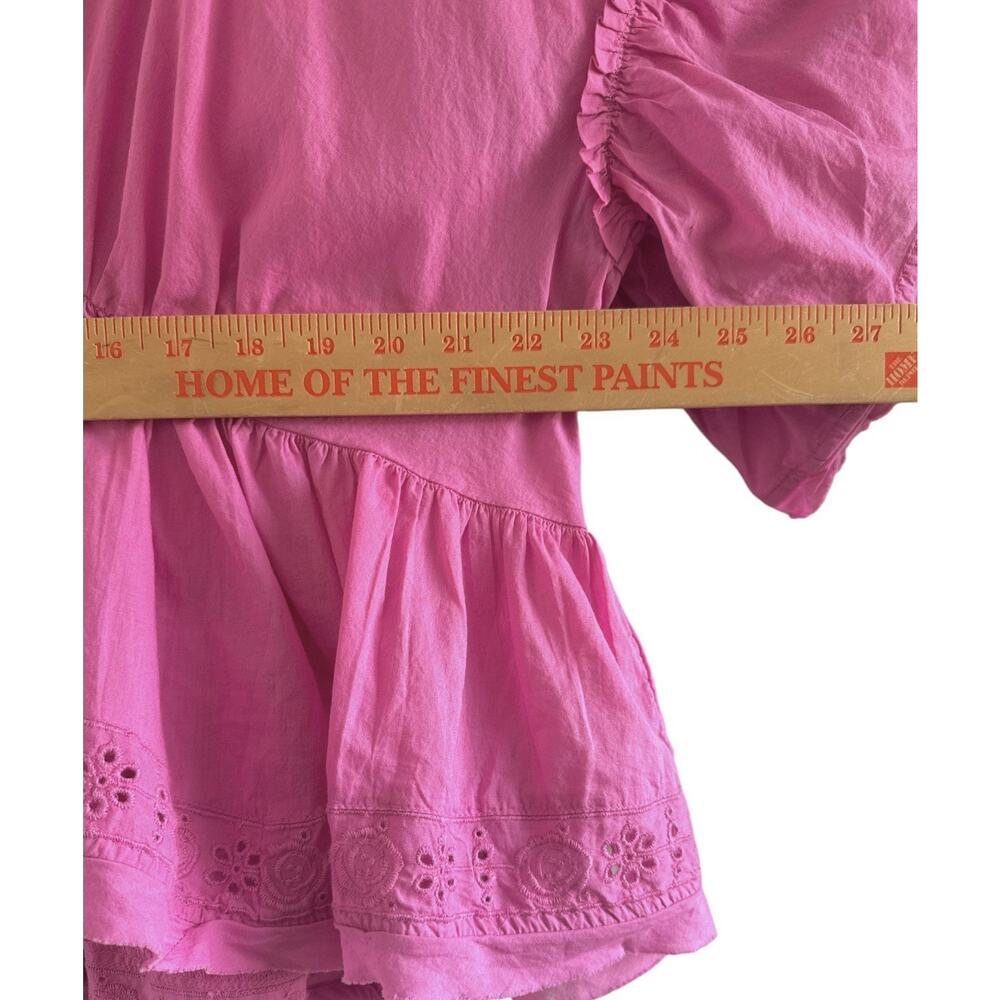 Free People Bella Blouse Cutwork Boho Cottage Hippie Fiji Flower Pink Top Large - Picture 11 of 13